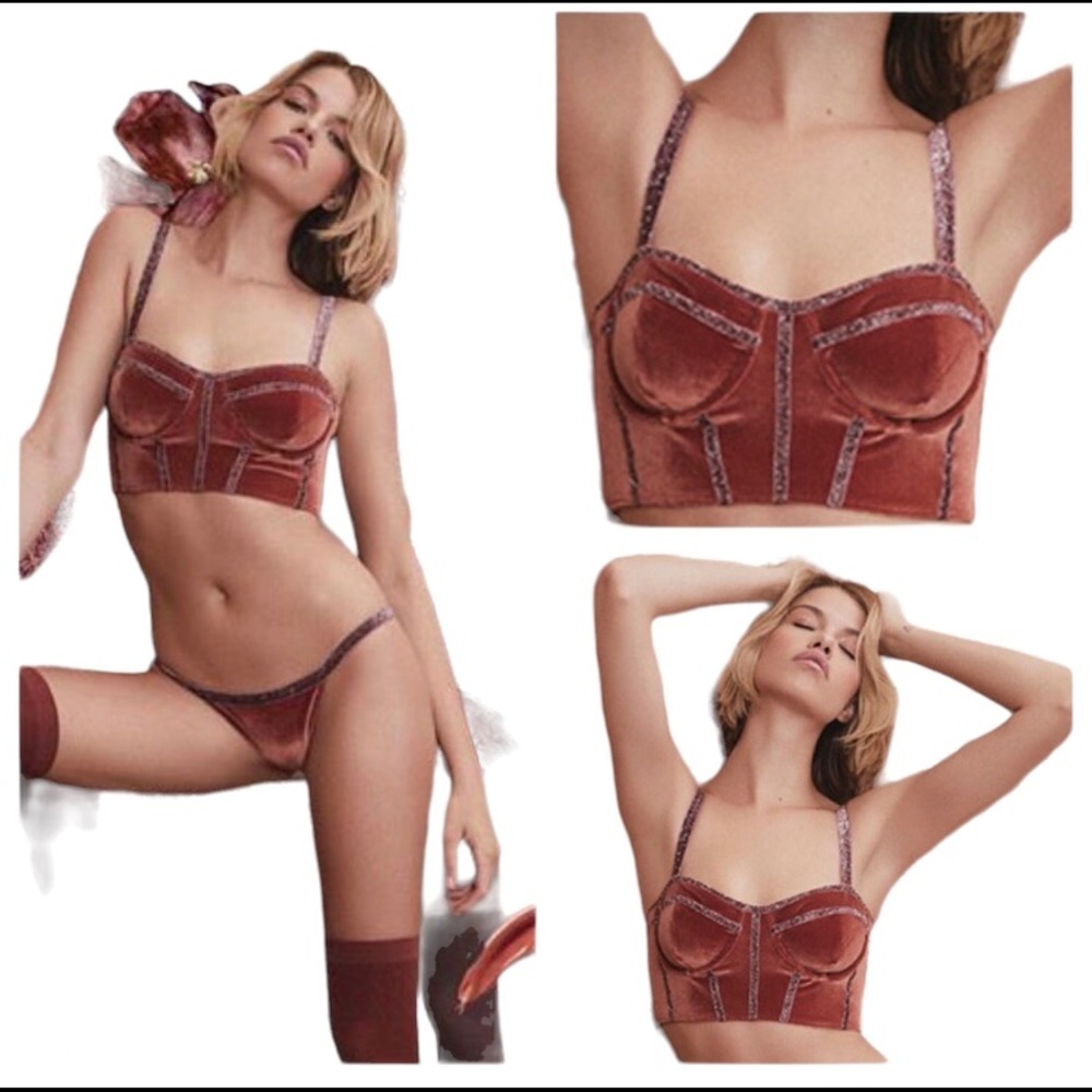 For Love & Lemons Sabina Corset Bra orange red purple velvet Xsmall